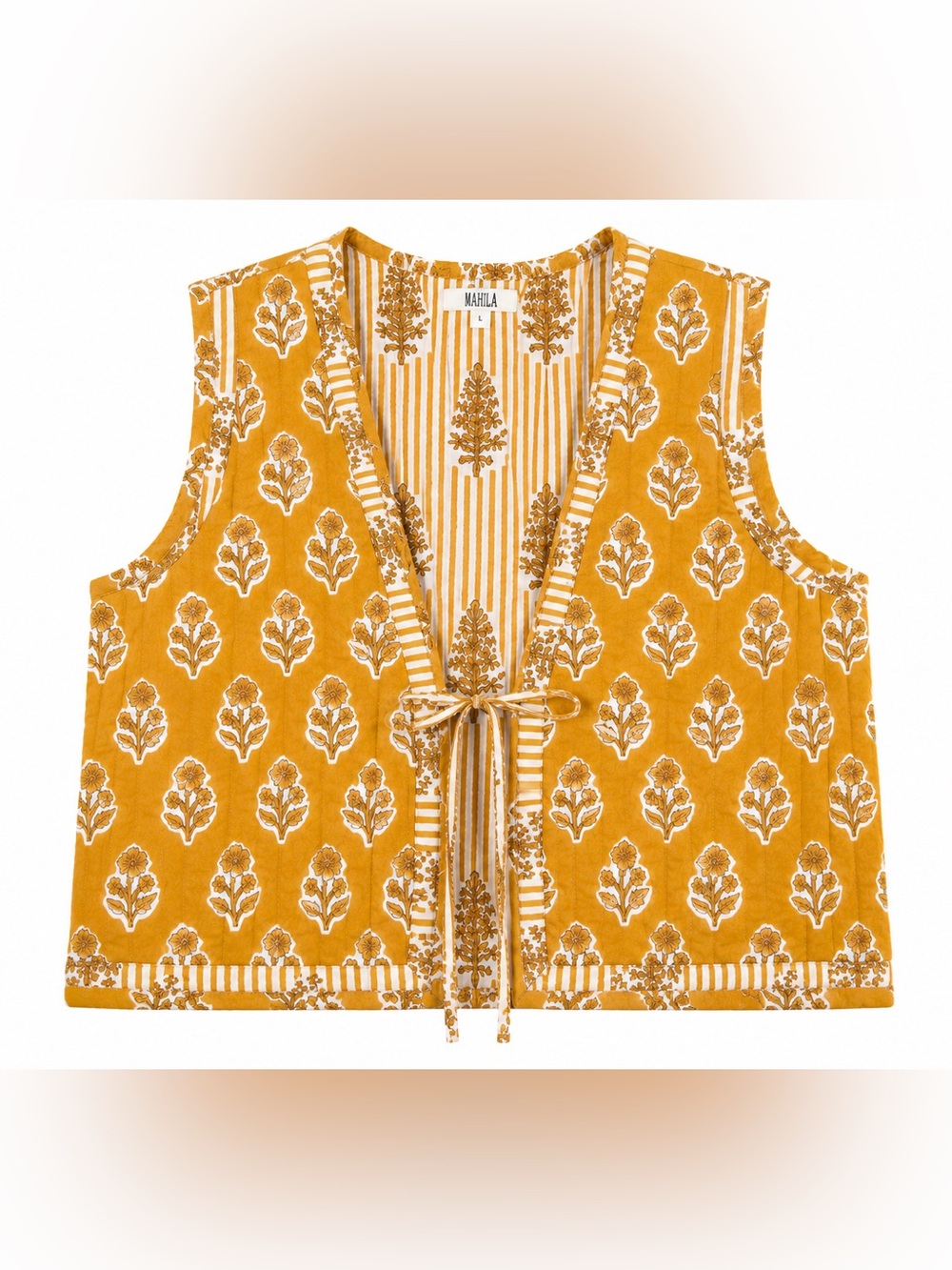 MAHILA Tolani Quilted Floral‎ Vest Indie Folk Cottagecore Boho Coquette-Large